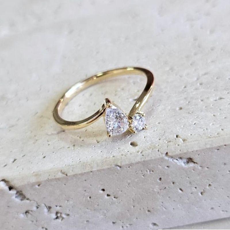 Anel Solitario Zirconia Gota