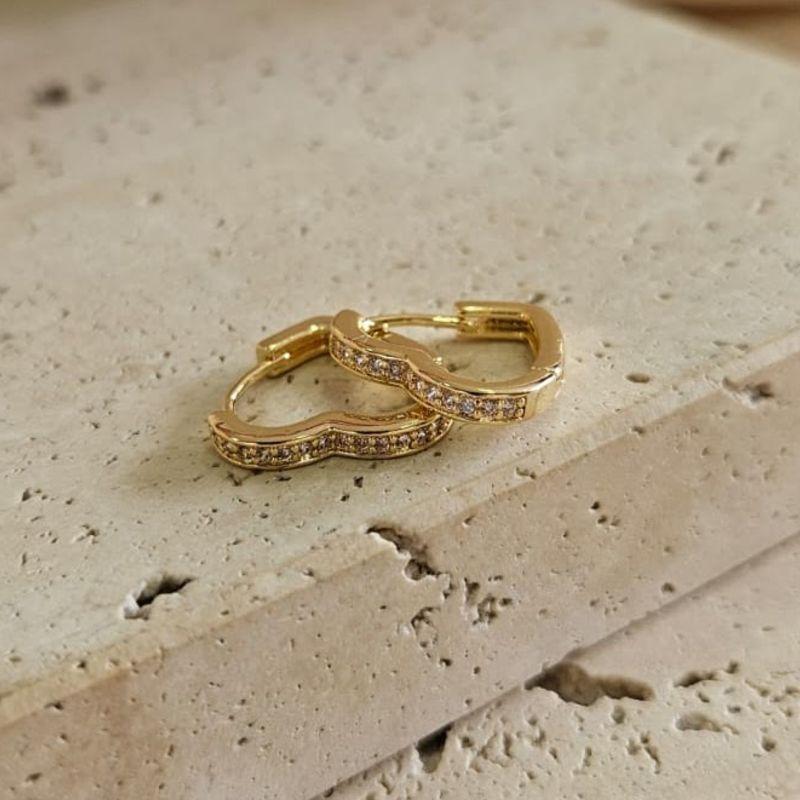 Brinco  Argola Coração Cravejada Gde