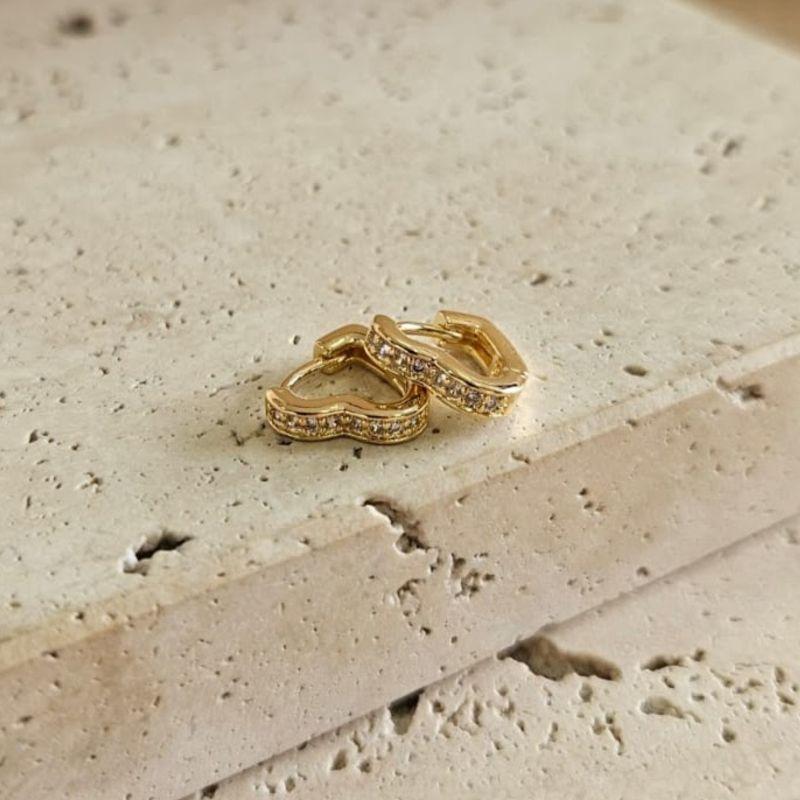 Brinco  Argola Coração Cravejada Peq