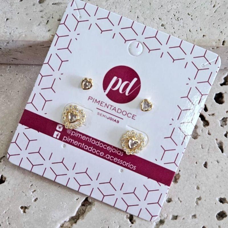 Brinco Dupla Coração Zirconia