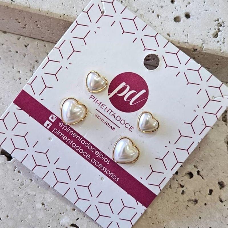 Brinco Dupla Perola Coração