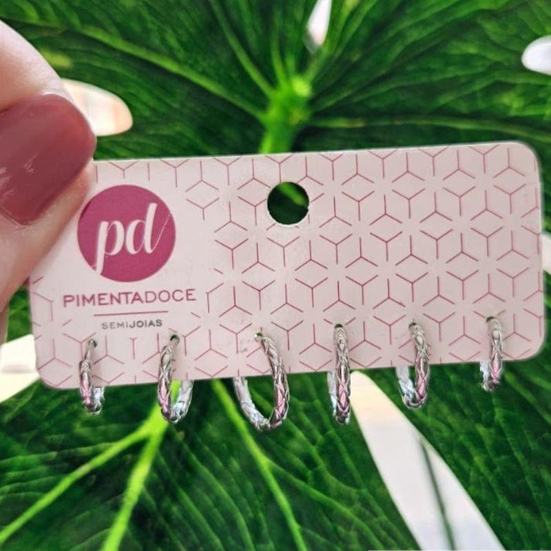 Brinco Trio Argolinha Riscada