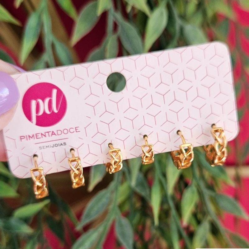 Brinco Trio de Argolas Trançadas