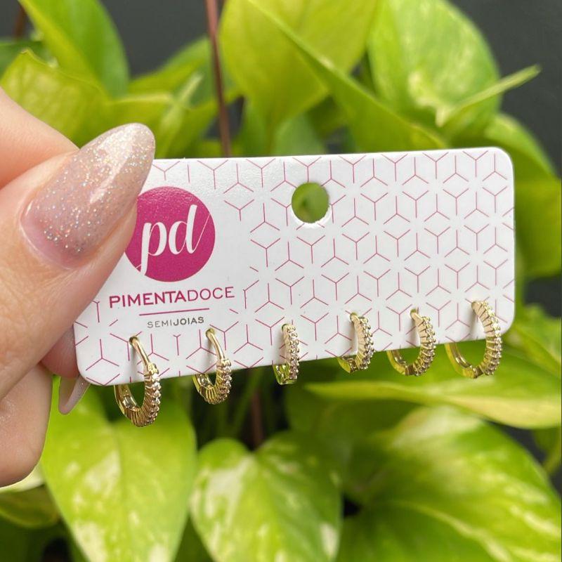Brinco Trio de Argolinha Cravejada Micro