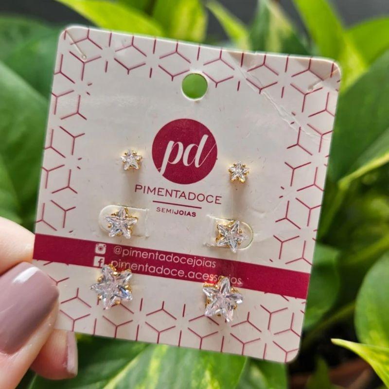 Brinco Trio Estrela Zircornia