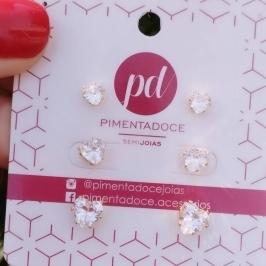 Brinco Trio Ponto de Luz Coração