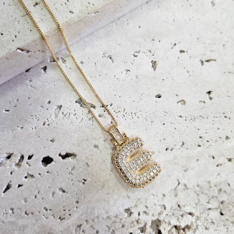 Gargantilha Inicial E Puffer Cravejada 45cm