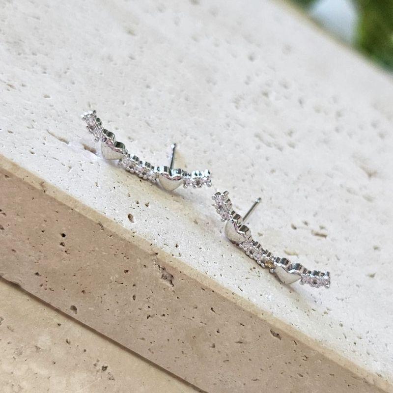 Brinco Ear Cuff Mini Corações Zirconia