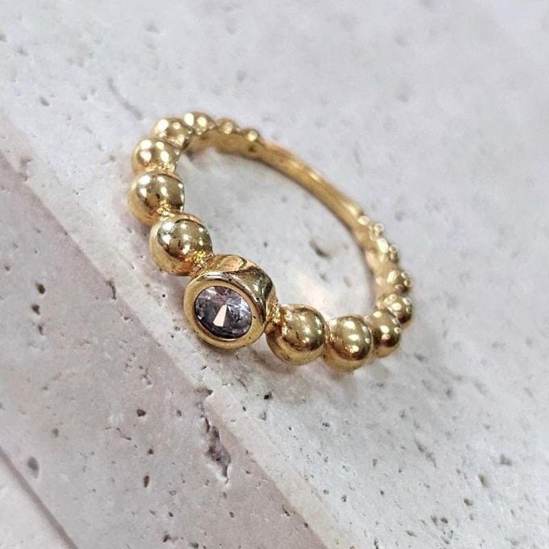 Anel Bolinhas com  Zirconia Central