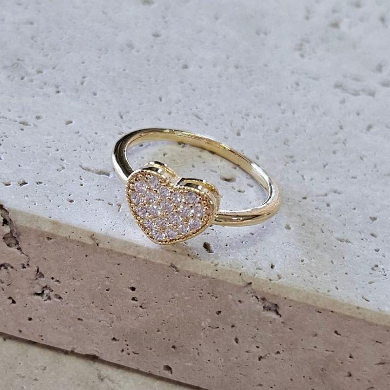 Anel Coração Cravejado Alto