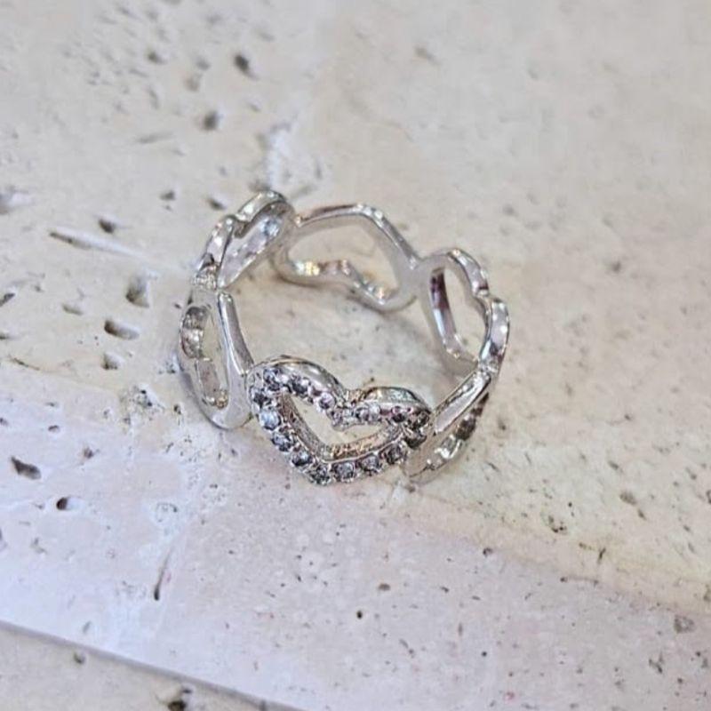 Anel Corações Liso e Cravejado R