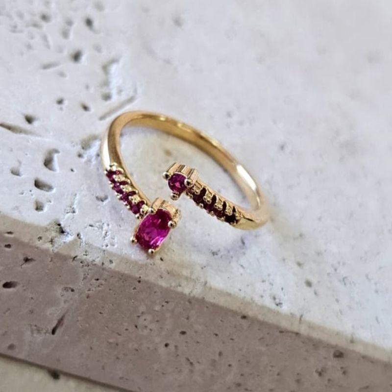 Anel Cravejado Aro Aberto Pink