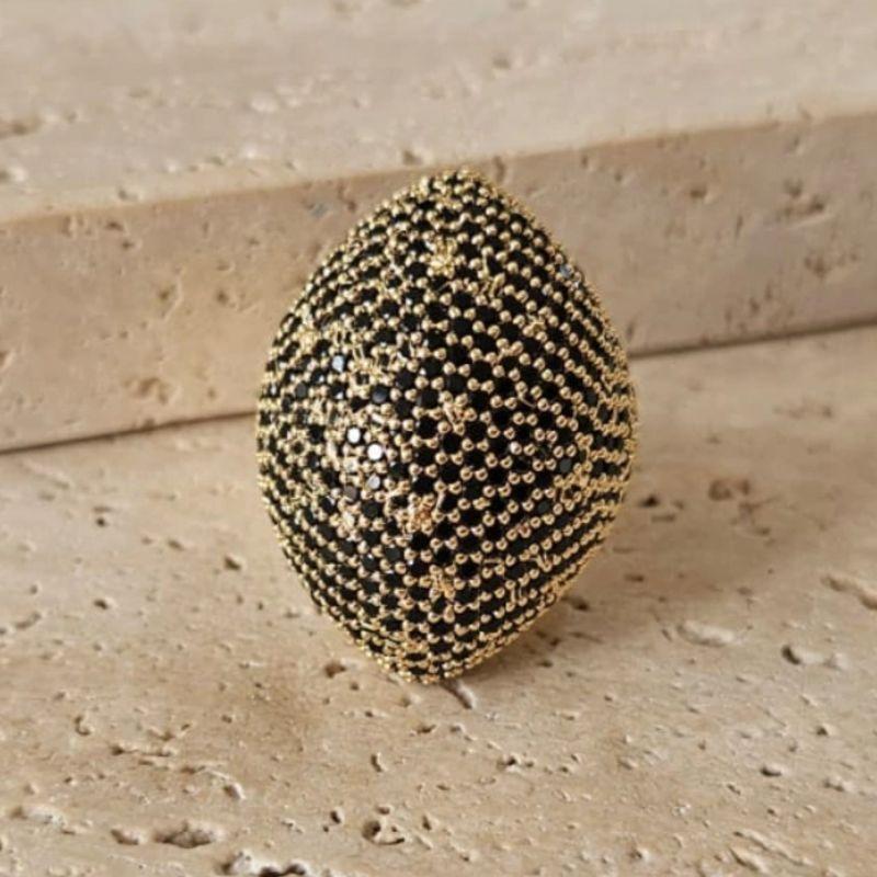 Anel Cravejado Zirconias Negras