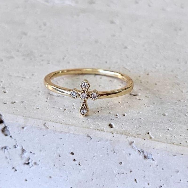 Anel Cruz Mini com Zirconia