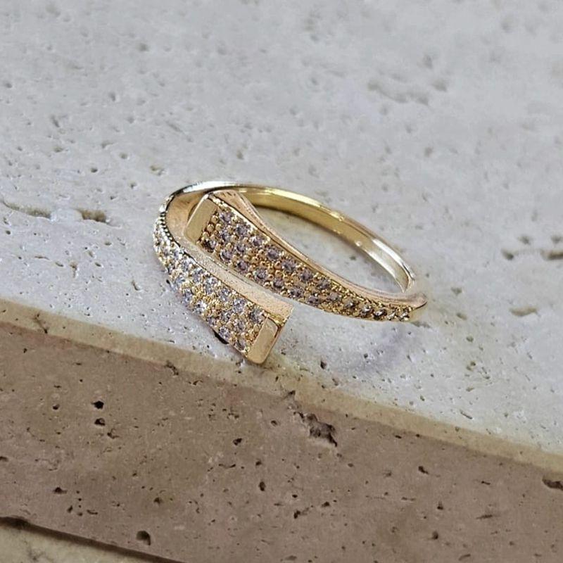 Anel Duplo Pontas Quadradas Cavejado