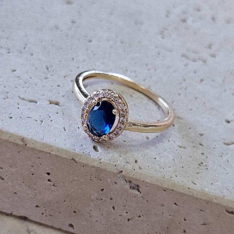 Anel Pedra Azul com Zirconias