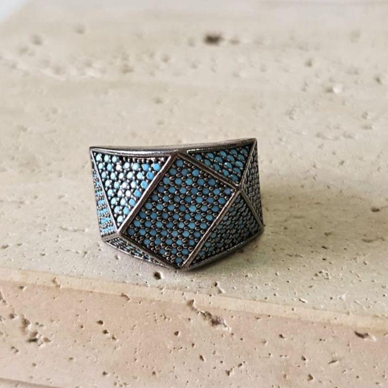 Anel Sextavado com Nano Turquesa