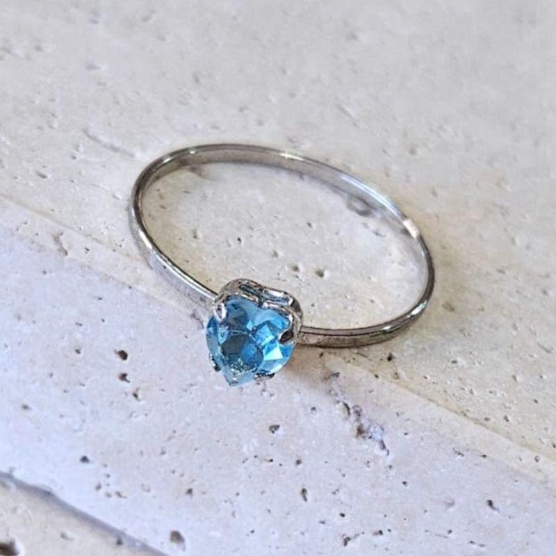 Anel Solitário Coração Azul