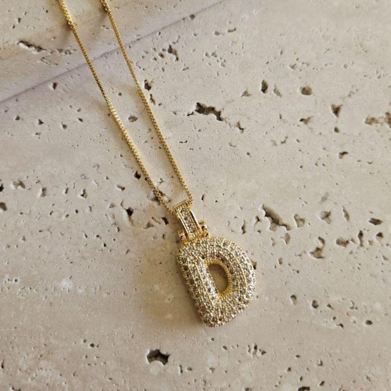 Gargantilha Inicial D Puffer Cravejada 45cm