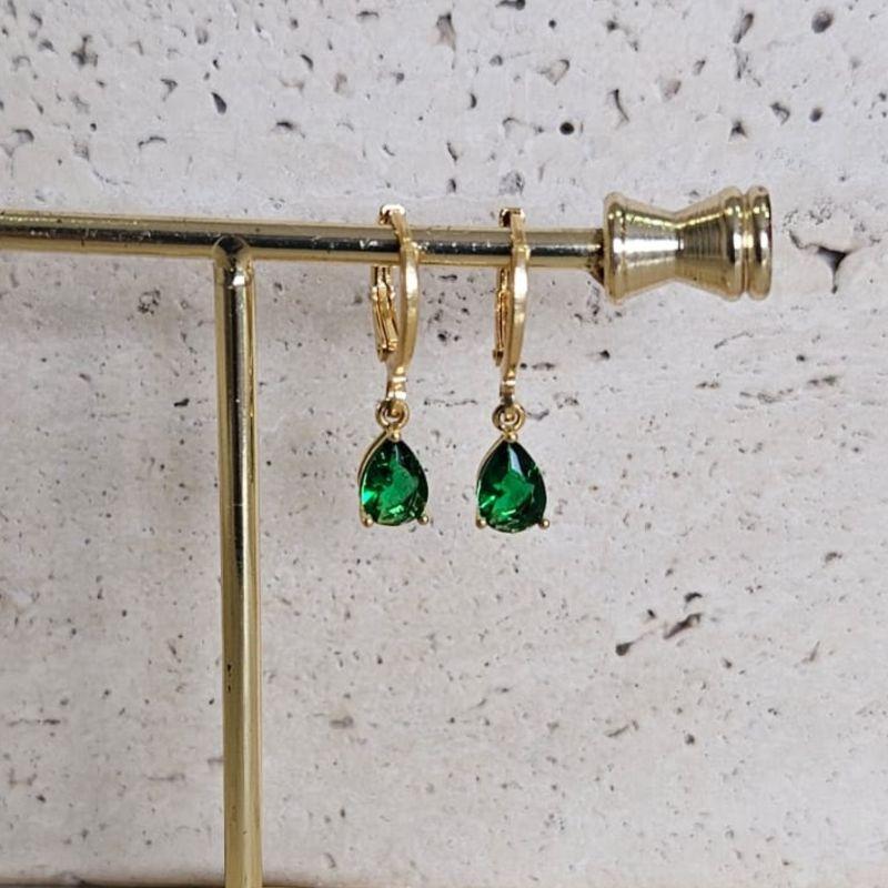 Brinco Argola Gota Esmeralda