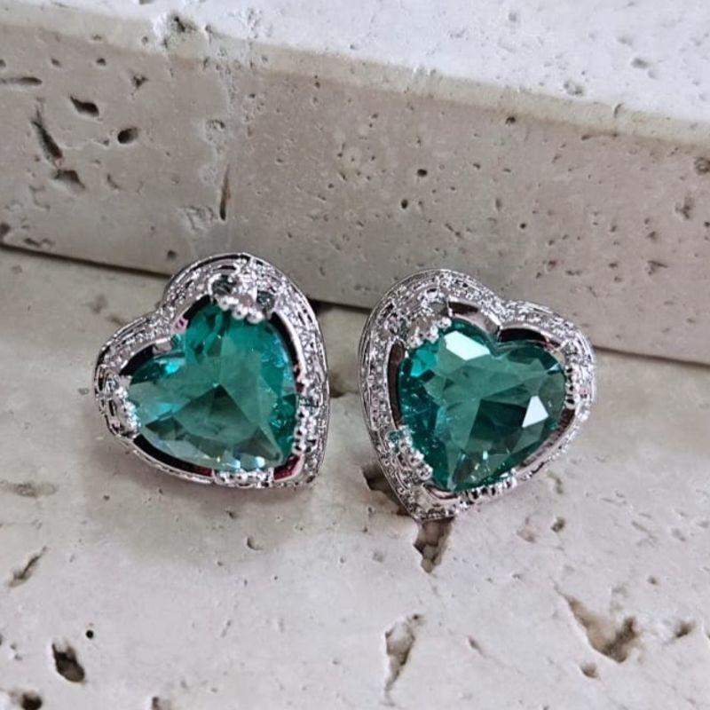 Brinco Coração Caixa Esmeralda