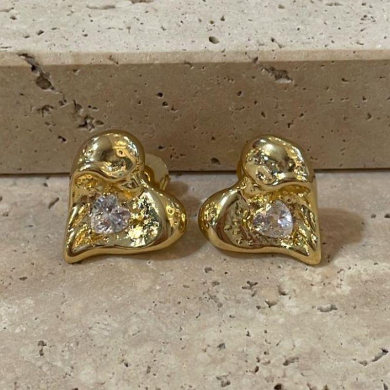 Brinco Coração Organico Com Zirconia