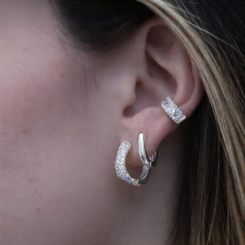 Brinco Dupla Argola Quadrada Lisa e Cravejada