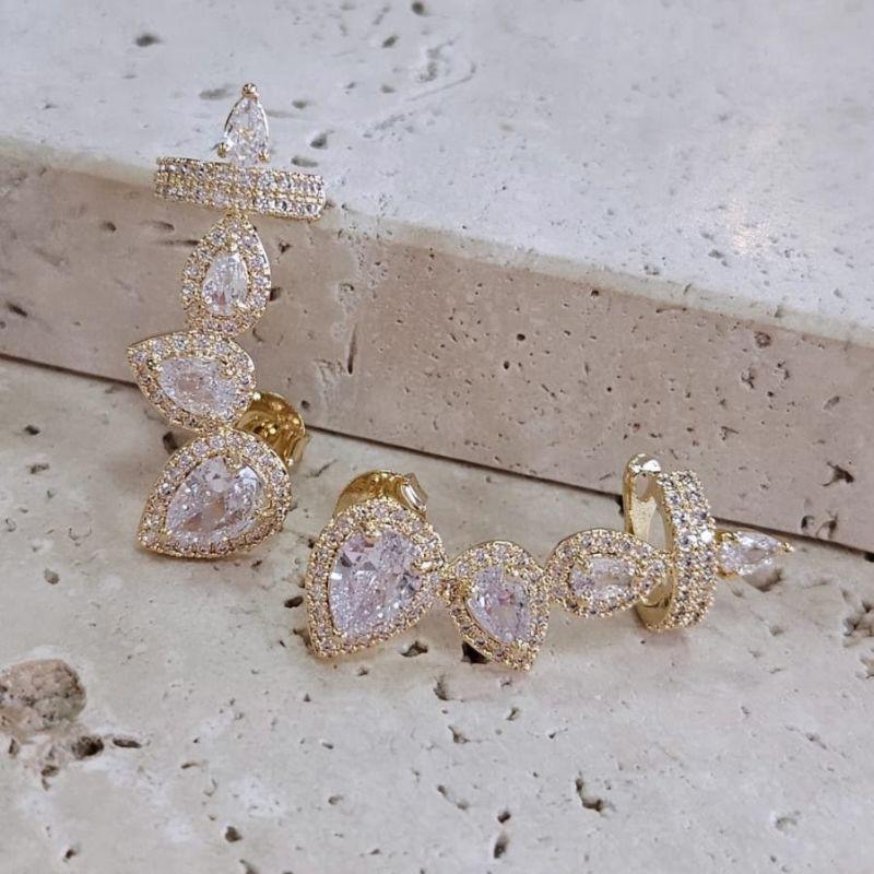 Brinco Ear Cuff  Gotas com Zirconia