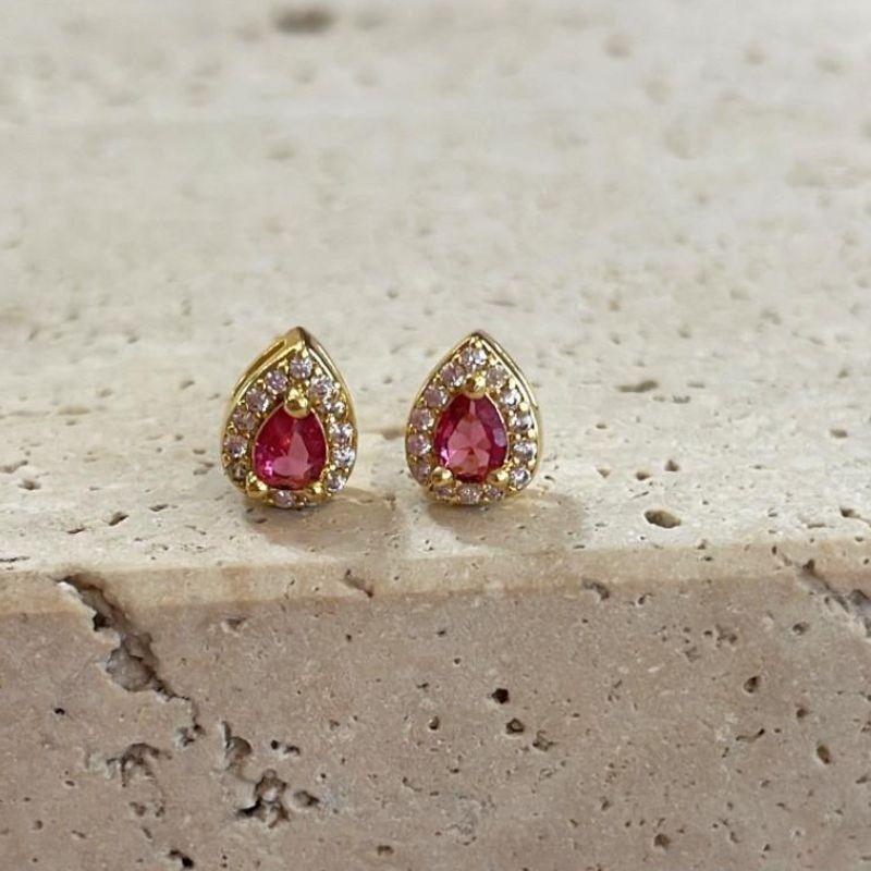 Brinco Gota Rubi Cravejado Mini