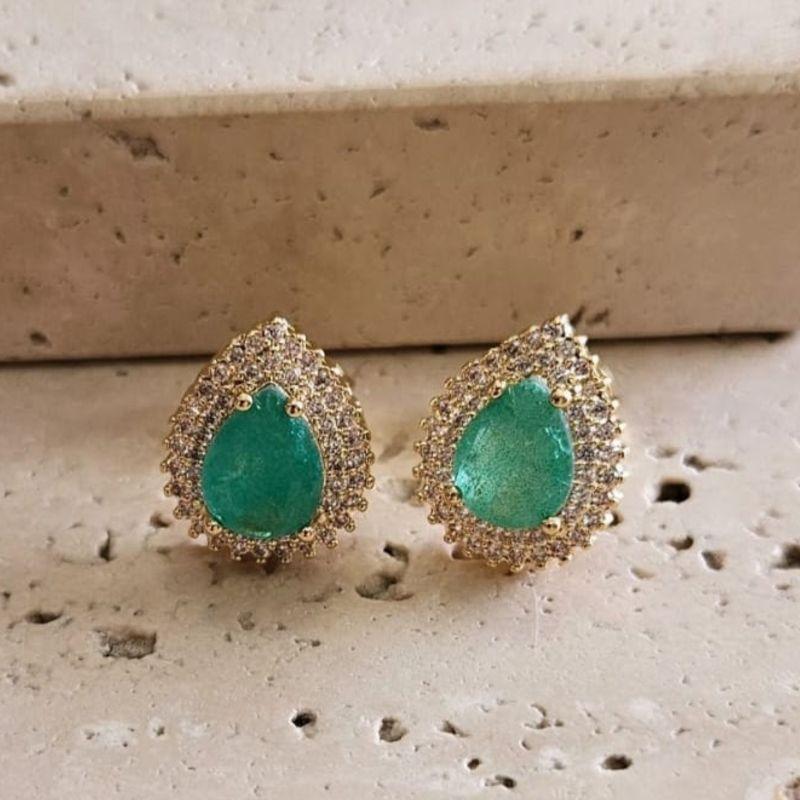 Brinco Gota Turmalina Cravejada