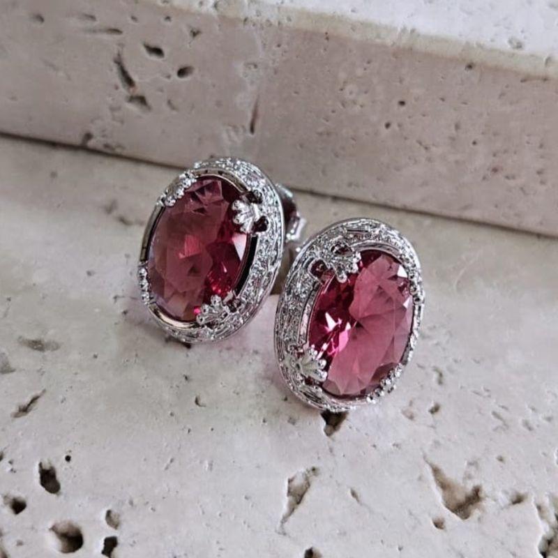 Brinco Oval Pedra Rubi Caixa