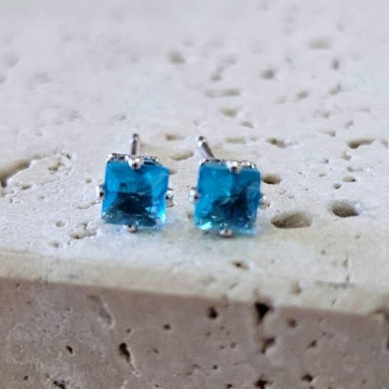 Brinco Quadrado Pedra Azul Peq