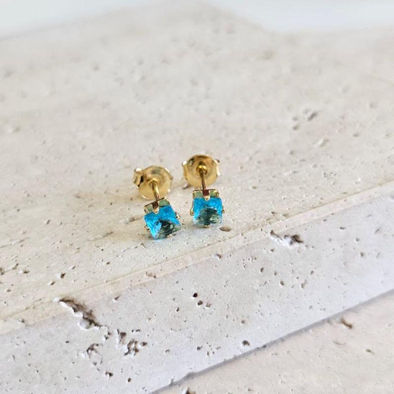 Brinco Quadrado Pedra Azul Peq