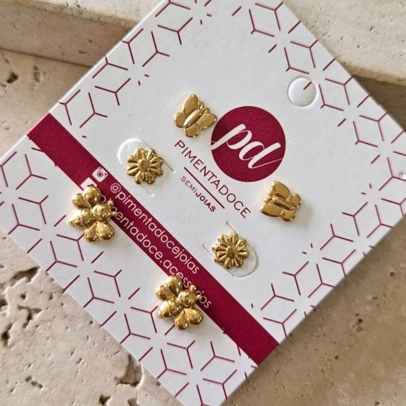 Brinco Trio Abelha/Flor/Borboleta