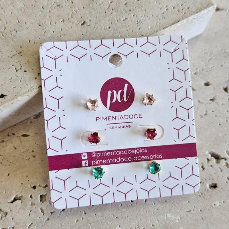 Brinco Trio Corações Coloridos