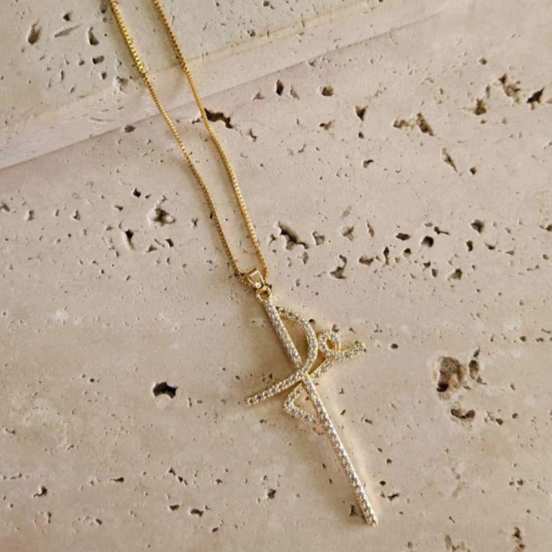 Colar Fé Cravejado Grande 60cm