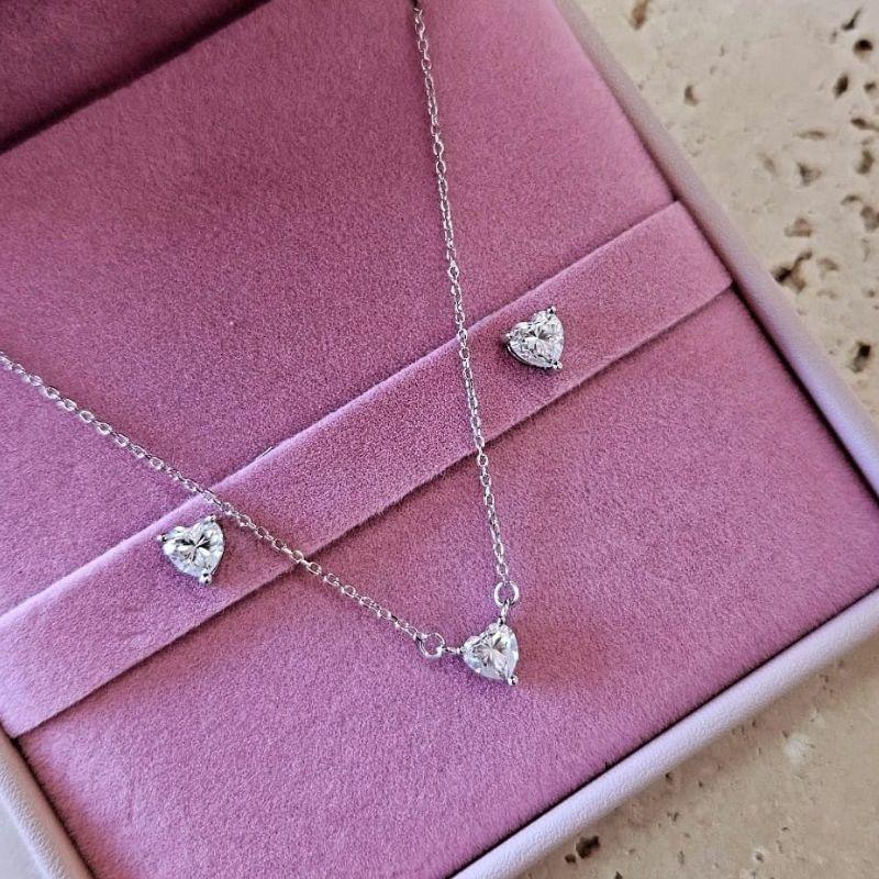 Conjunto Coração Moissanite 45cm