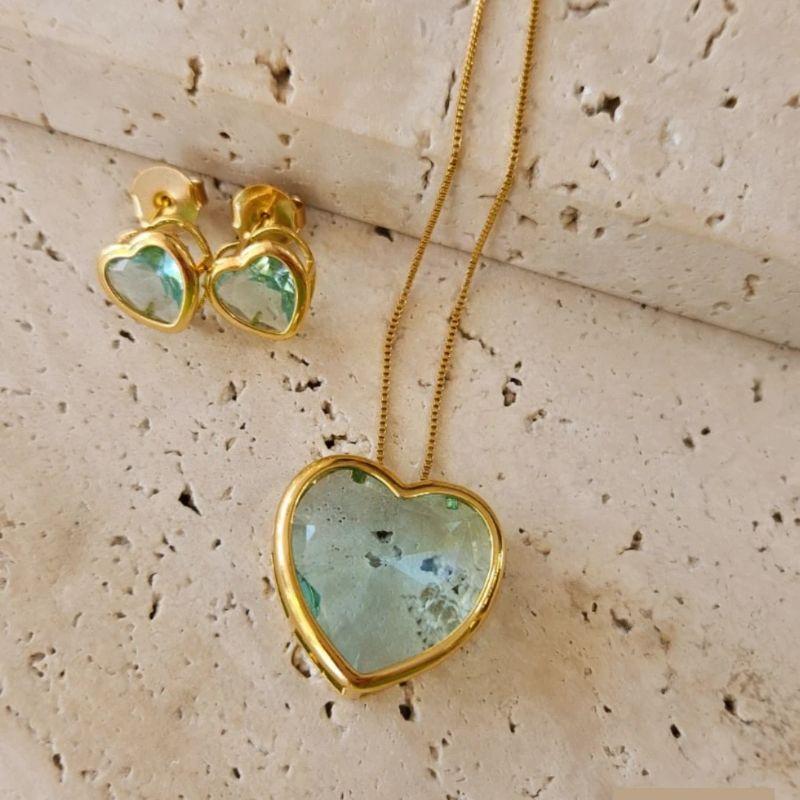 Conjunto Coração Pedra Colorida