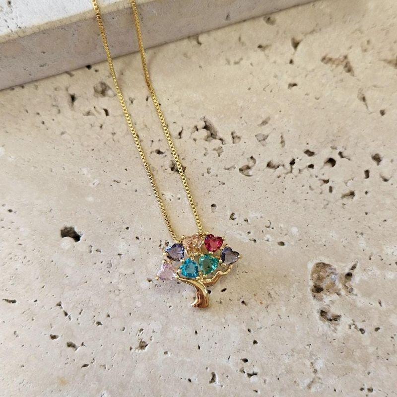 Gargantilha Arvore de Corações Coloridos 45cm