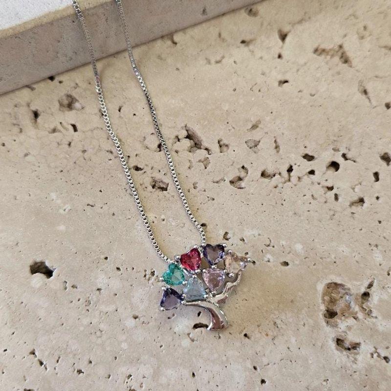 Gargantilha Arvore de Corações Coloridos 45cm