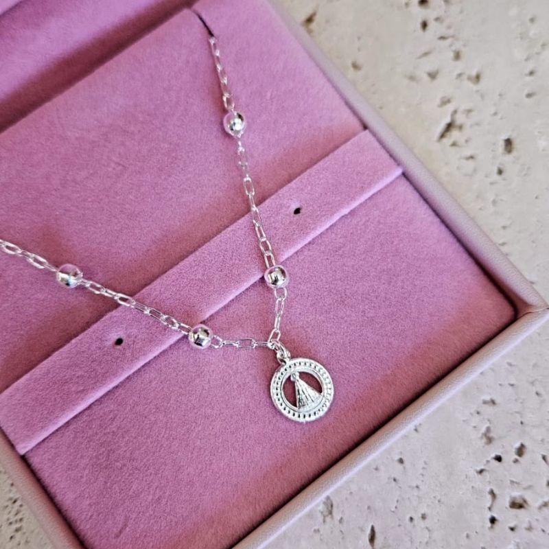 Gargantilha Elo com Bolinhas 4mm Lisa com N. Sra 45cm