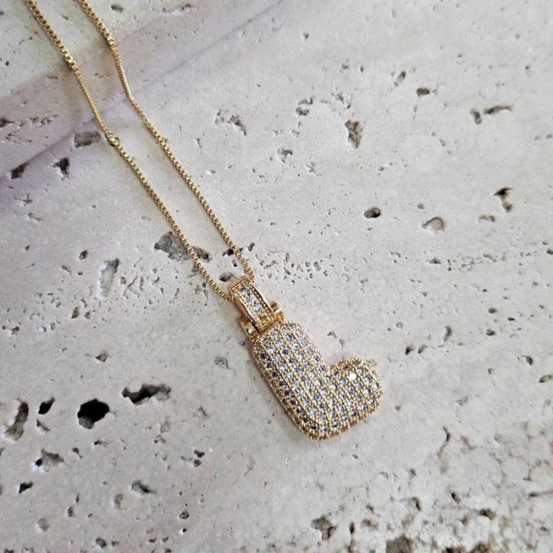 Gargantilha Inicial L Puffer Cravejada 45cm