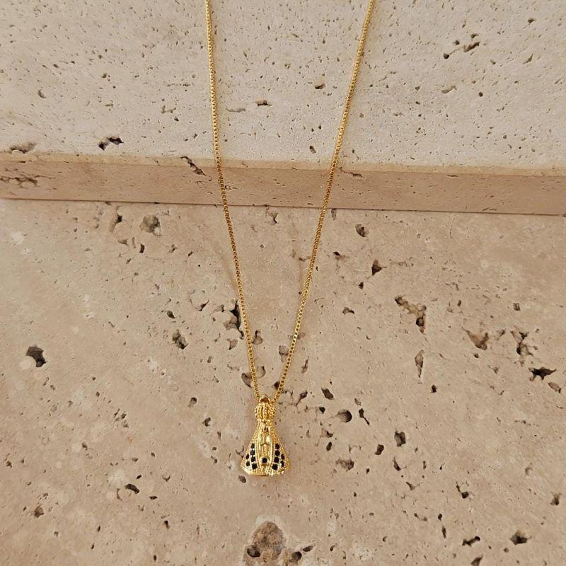 Gargantilha Nossa Senhora 12 Zirconias Azul 45cm