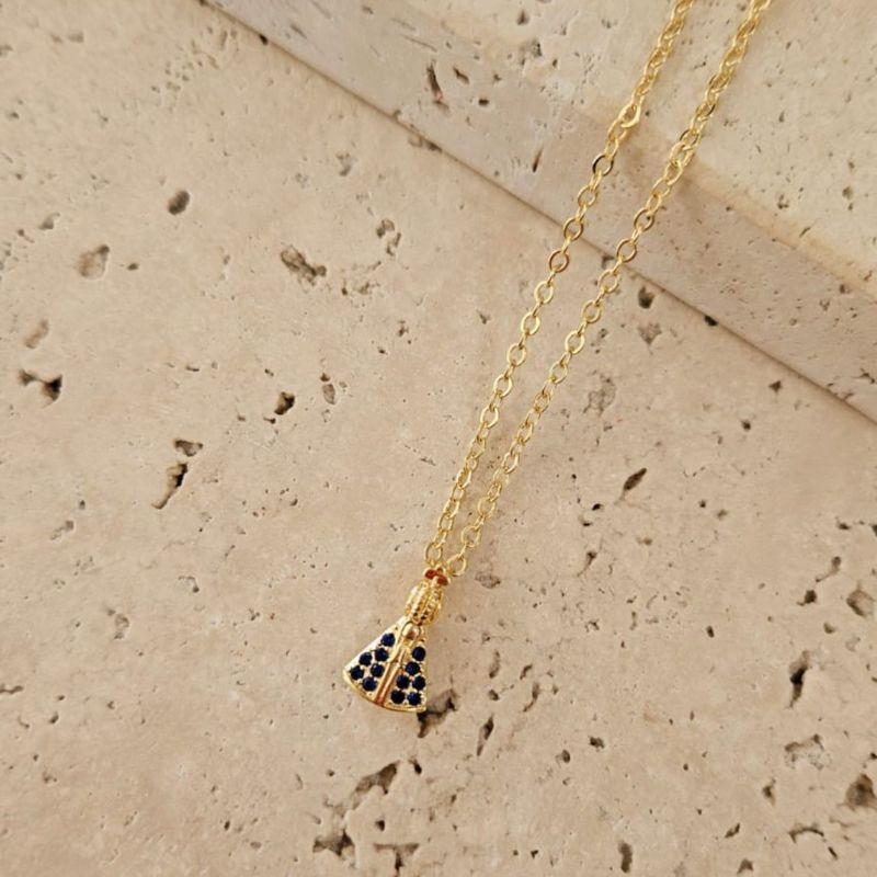 Gargantilha Nossa Senhora Micro Zirconia Azul mini 45cm