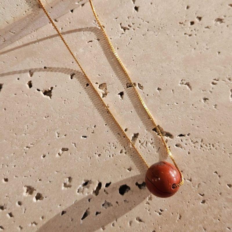 Gargantilha Pedra Natural Jaspe Vermelha 45cm