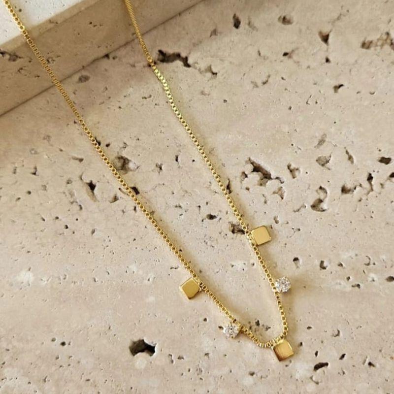 Gargantilha Quadrados e Zirconias 40+5cm