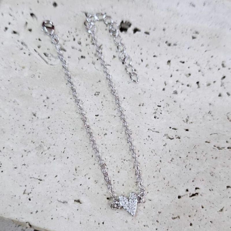 Pulseira Coração Solitario Cravejado 18cm