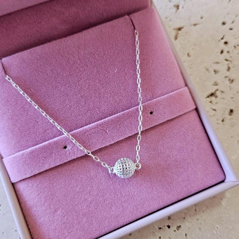 Pulseira Elo Bola 8mm Renda Italiana 18cm Prata