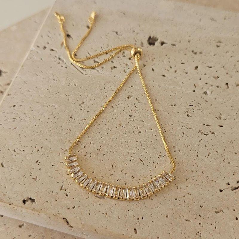 Pulseira Fio de Zirconias Baguete  Ajustável