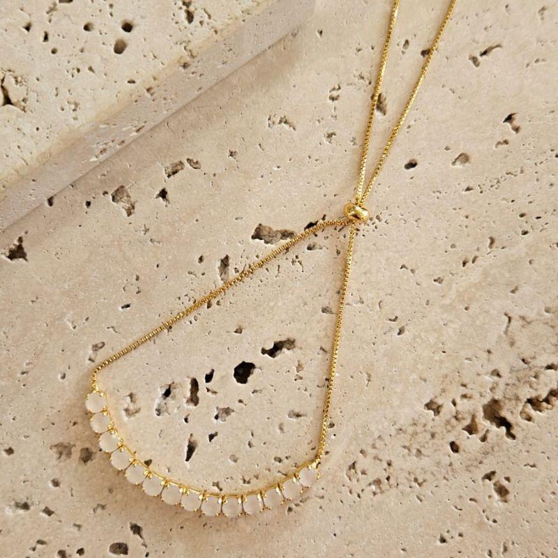 Pulseira Fio de Zirconias Rosa Leitosa Gde Ajustável